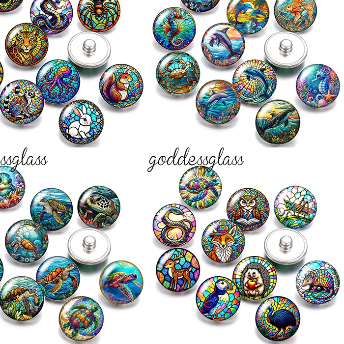Authentic Animals mixed tiger dolphin seahorse Round photo glass cabochon Accessories 12mm/18mm snap buttons fit 12mm/18mm snap jewelry