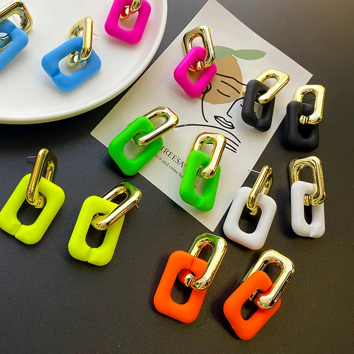 Authentic FishSheep Simple Acrylic Link Chain Drop Earrings Neon Color Geometry Circle Dangle Earrings for Women 2022 y2k Cheap Jewelry