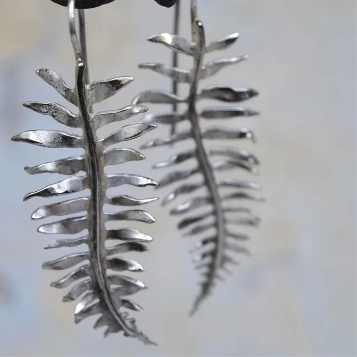 Authentic Vintage Silver Color Metal Geometry Hollow Leaf Long Dangle Earrings for Women Jewelry