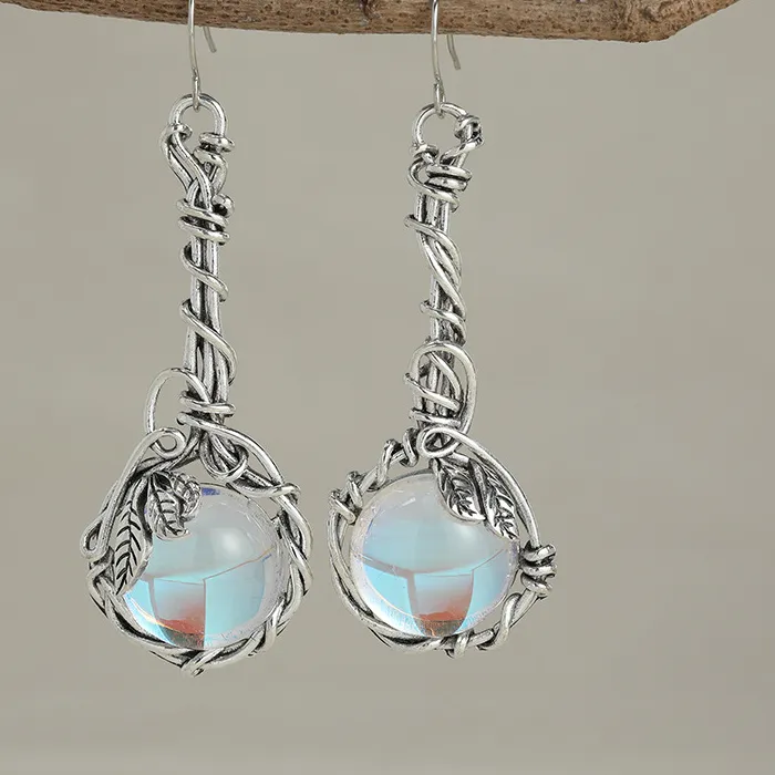 Delicate Leaf Dangle Earrings White Stone Silver Color Earrings Jewelry