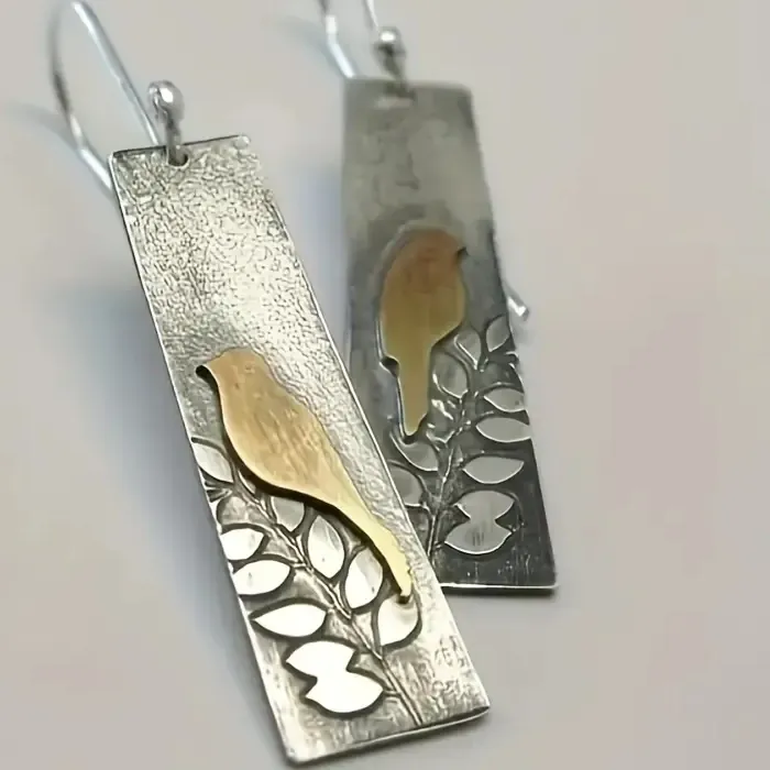 Authentic Delicate Earrings for Women Square Bird Animal Silver Color Metal Inlaid Dangle Earrings Jewelry Trendy Female Gift