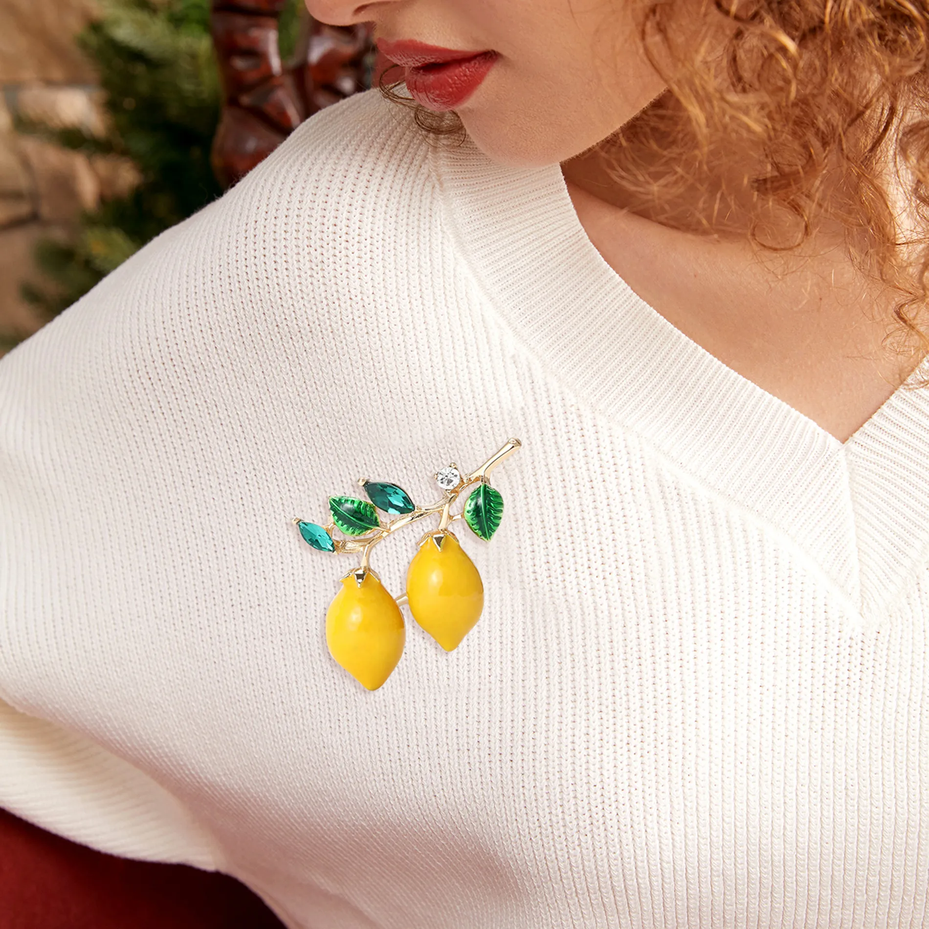 Authentic Beaut&Berry Luxury Rhinestone Lemon Brooches for Women Enamel Fruit Plant Pins Friends Party Gifts Banquet Jewellery Accessories