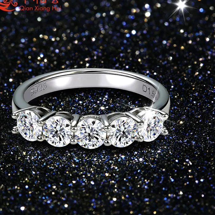 Authentic 1.5ct 4mm round five stones D vvs white moissanite Half Eternity Band ring 925 Sterling Silver Jewelry Engagement women