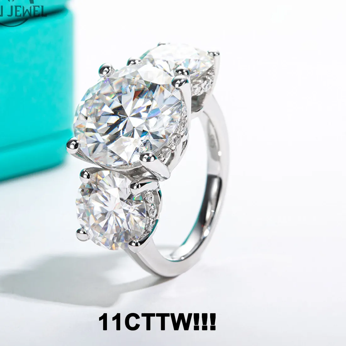 Authentic Anujewel 11Cttw D Color Moissanite Diamond Luxurious 925 Sterling Silver Ring 3 Stone Ring Customs Jewelry