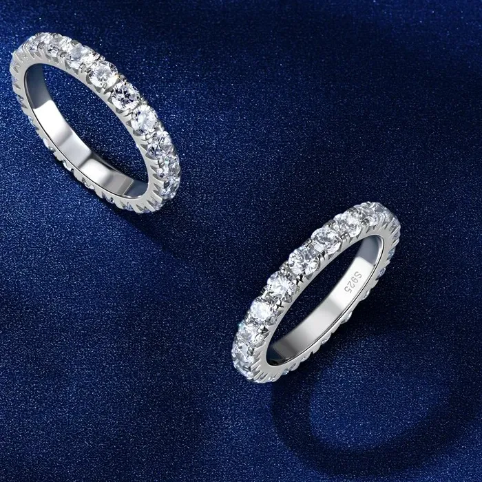 Authentic Anziw 3mm D Moissanite Full Eternity Thin Bands Stackable Engagement Wedding Ring White Gold Silver 925 for Women Jewelry Gifts