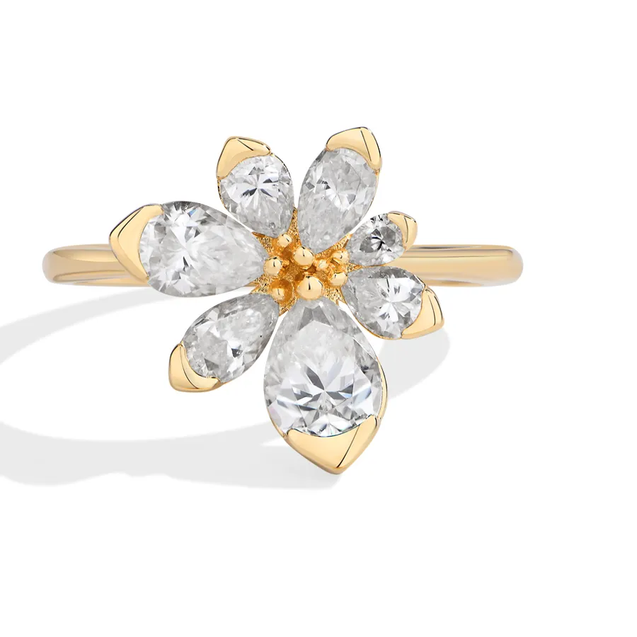 Authentic Attagems 925 Sterling Silver Ring Flowers D Vvs1 Moissanite Pear- Cut Band Anniversary Fine Jewelry
