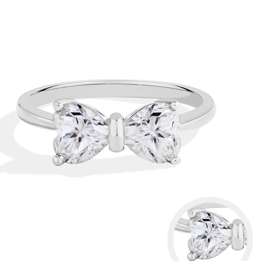Authentic Attagems 925 Sterling Silver Bow Knot Moissanite Rings 2Pcs 0.8Ct Heart- Cut D Vvs1 Jewelry For Her