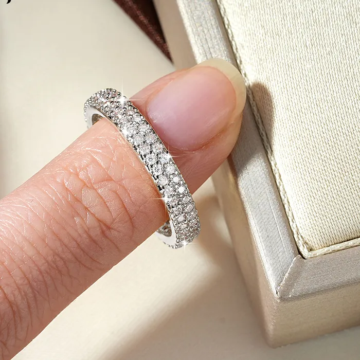 Authentic Rrjzz 1.3Mm 0.9Cttw Moissanite Eternity Gra Ring D- Color Vvs1 Imitation Diamond Double Row Ring Jewelry