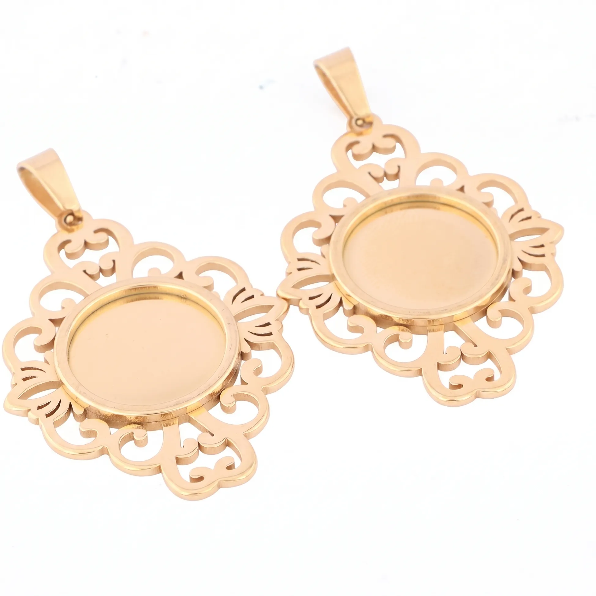 Authentic 5pcs Filigree Flower Cabochon Tray Blanks 15mm Diy Bezel Pendant Settings For Necklace Jewelry Making