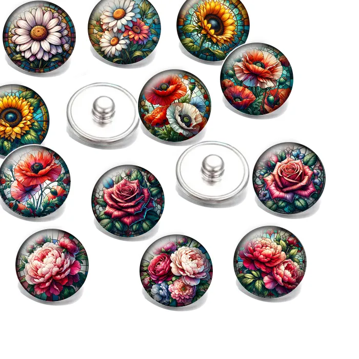Authentic Enchanted Bloom Charms — Sunflower, Daisy & Rose Snap Jewels for Sacred Adornments