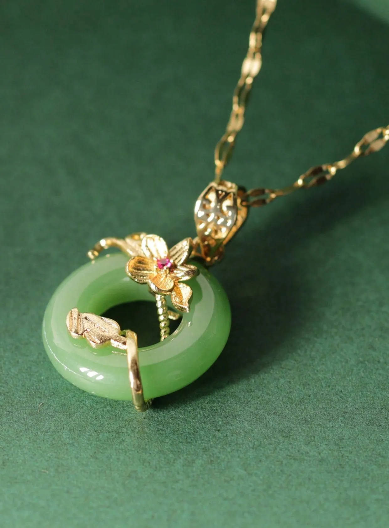 Authentic Lotus of Harmony - Green Jade Peace Buckle Necklace