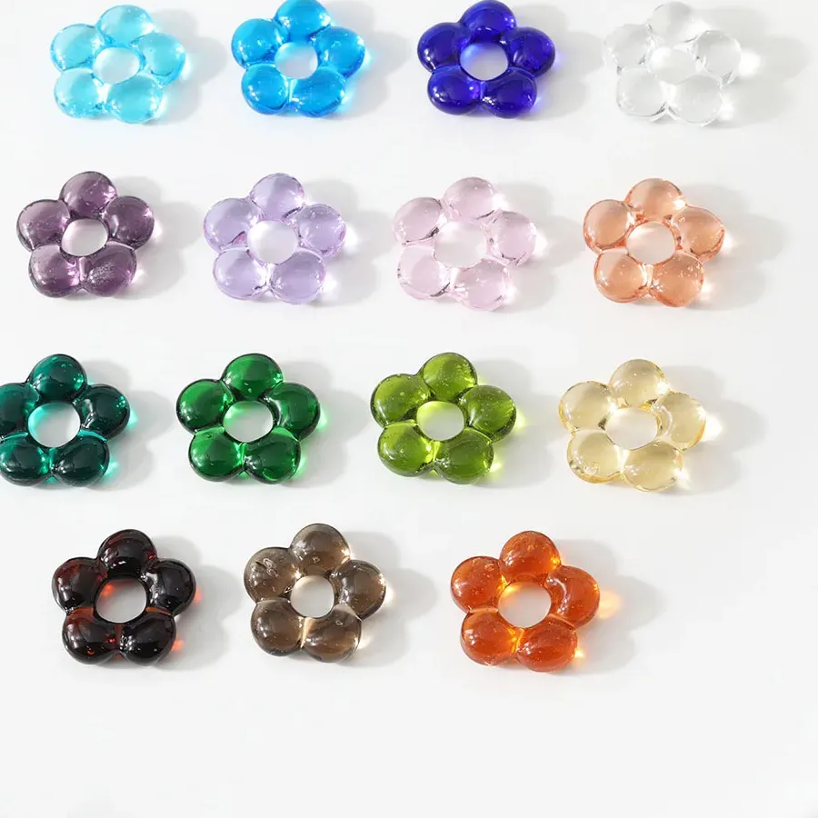 Authentic 2PCS Glass Flower Pendant Lucite Flower Charms for Jewelry Making Necklace Findings DIY Handmade Accessories 25mm