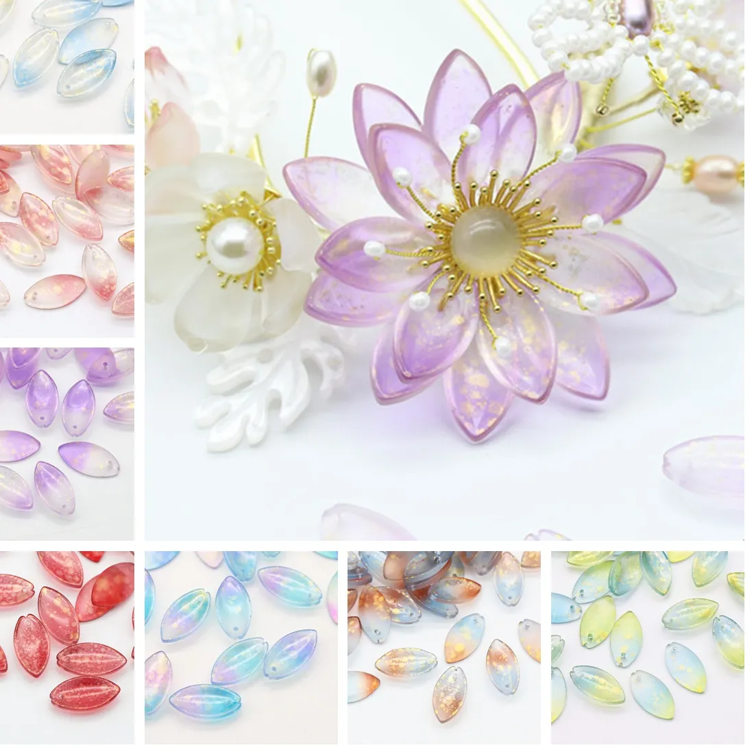 Authentic 10pcs 20x10mm Petal Lampwork Crystal Glass Loose Top Drilled Pendants Beads for Jewelry Making DIY Crafts Flower Findings