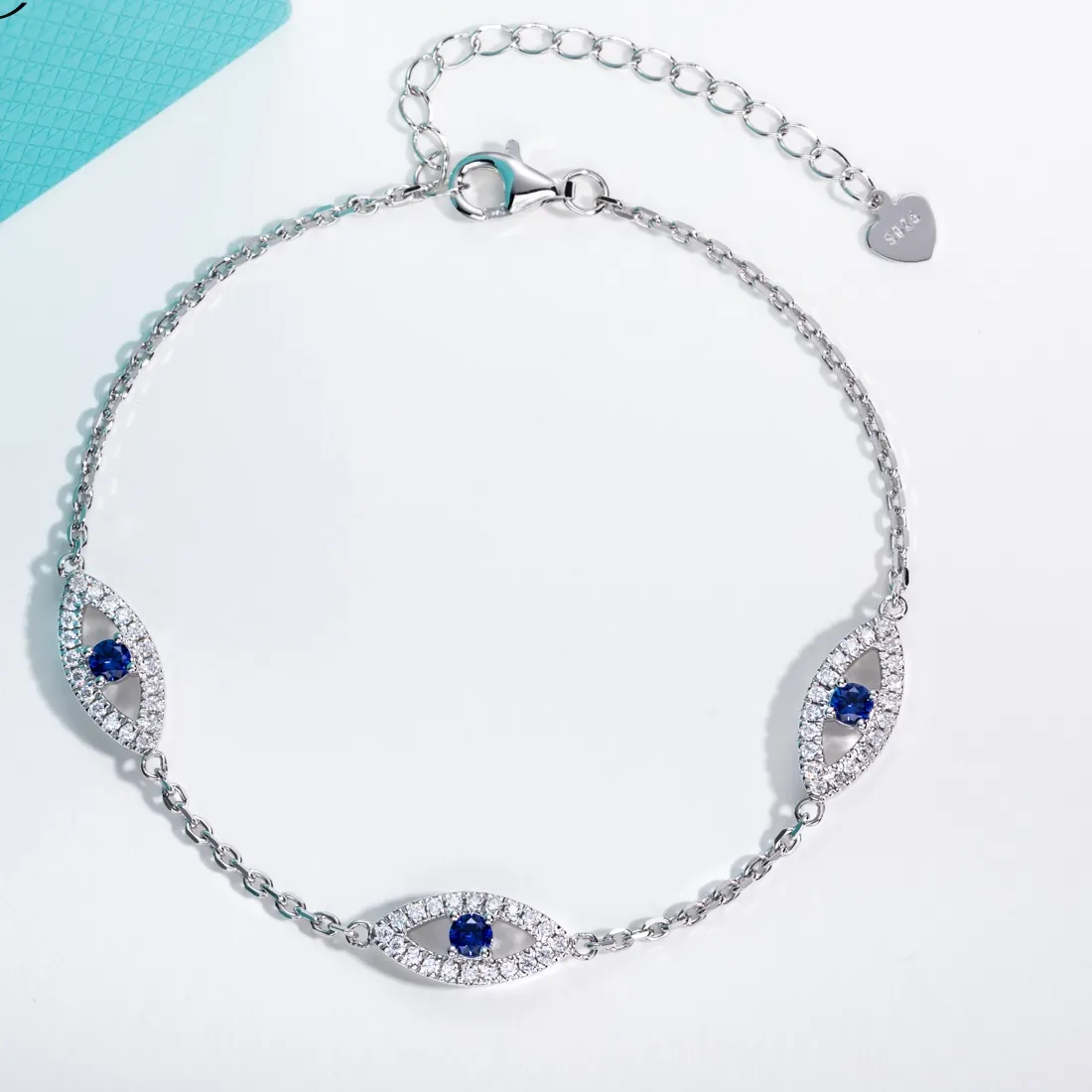 Authentic AnuJewel Moissanite Evil Eye Bracelet 925 Sterling Silver 18K Gold Plated 18+5cm Adjustable Bracelets Anklet for Women Jewelry