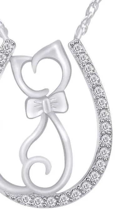 Authentic Cat Horseshoe Pendant 18" Necklace Round Cut Cubic Zirconia 925 Sterling Silver