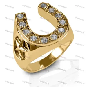 Authentic 0.33 Ct Genuine Round Cut Diamond Horseshoe Ring Men's Yellow Gold Plated Silver