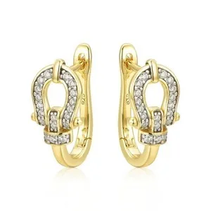Authentic Gold-plated Silver Jewelco London CZ Horseshoe Loop Stirrup Buckle Drop Earrings