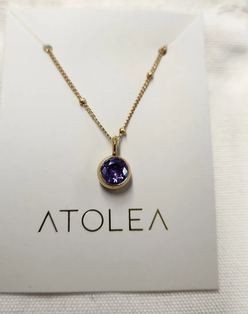 Authentic Atolea 18K Gold Plated Purple Cubic Zirconia Necklace 17.5"+2"