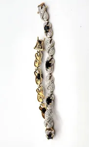 Authentic 925 Silver Gold Plated Diamond Cut Infinity Bracelet Faceted Sapphires w Box FS