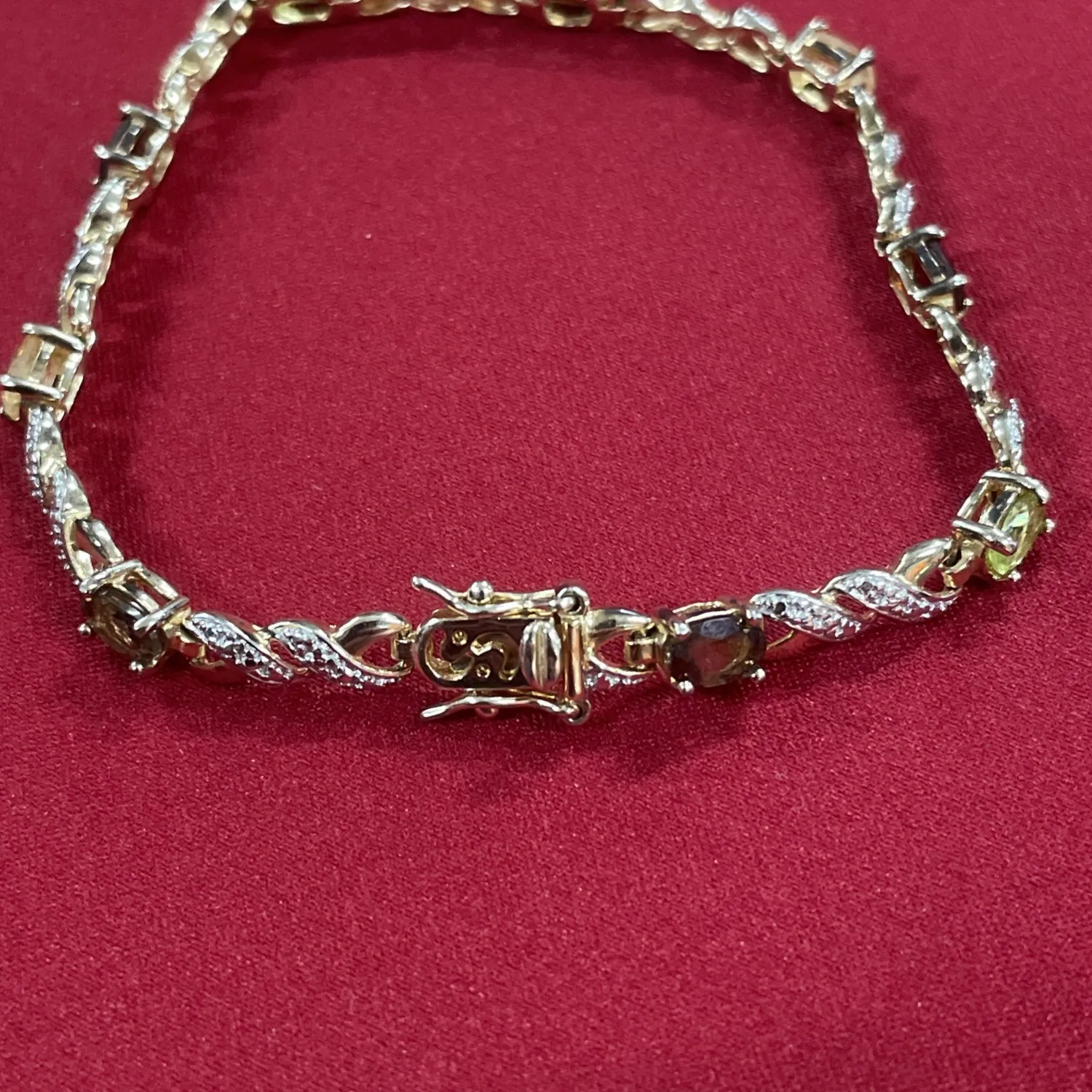 Authentic Gold Plated 925 Tennis Link Infinity Multicolored Stones Slide Clasp Bracelet