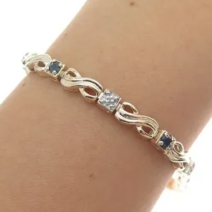 Authentic ROSS SIMONS Sterling Gold Plated Real Diamond & Sapphire Infinity Bracelet 7.25"
