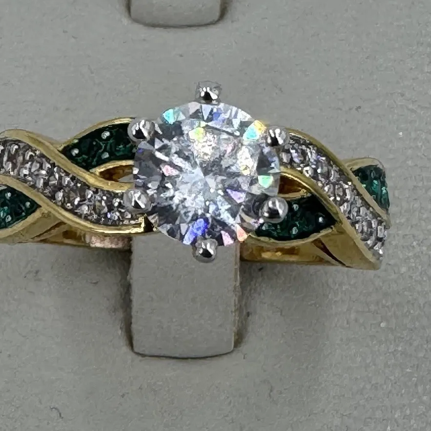 Authentic Danbury Mint ring size O clear green crystal infinity gold plated READ