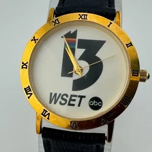 Authentic abc WSET By Infinity Logo Quartz Watch Men 18k Gold Plated Leather New Battery