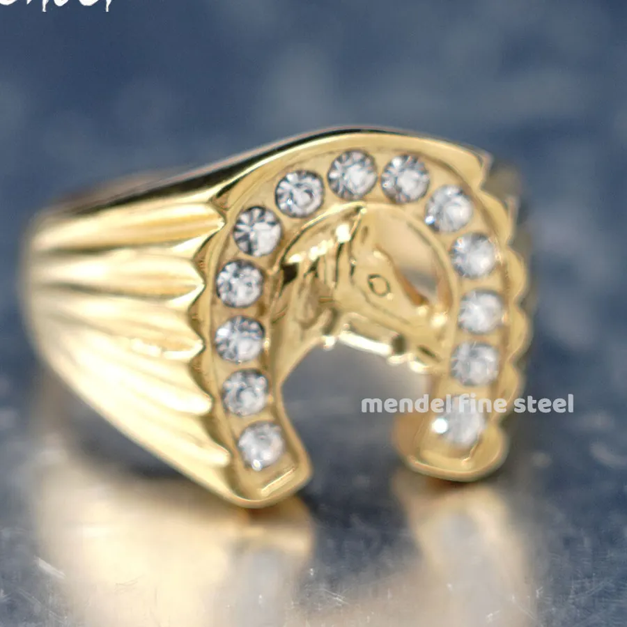 Authentic MENDEL Gold Plated Mens Womens Horseshoe Horse Shoe Ring For Men Size 6 7 8 9-13