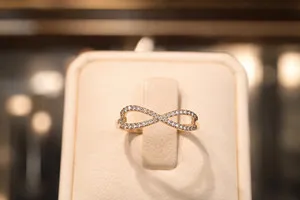 Authentic 1Ct Round Cut Simulated Diamond Infinity Twist Band Ring 14K Yellow Gold Plated