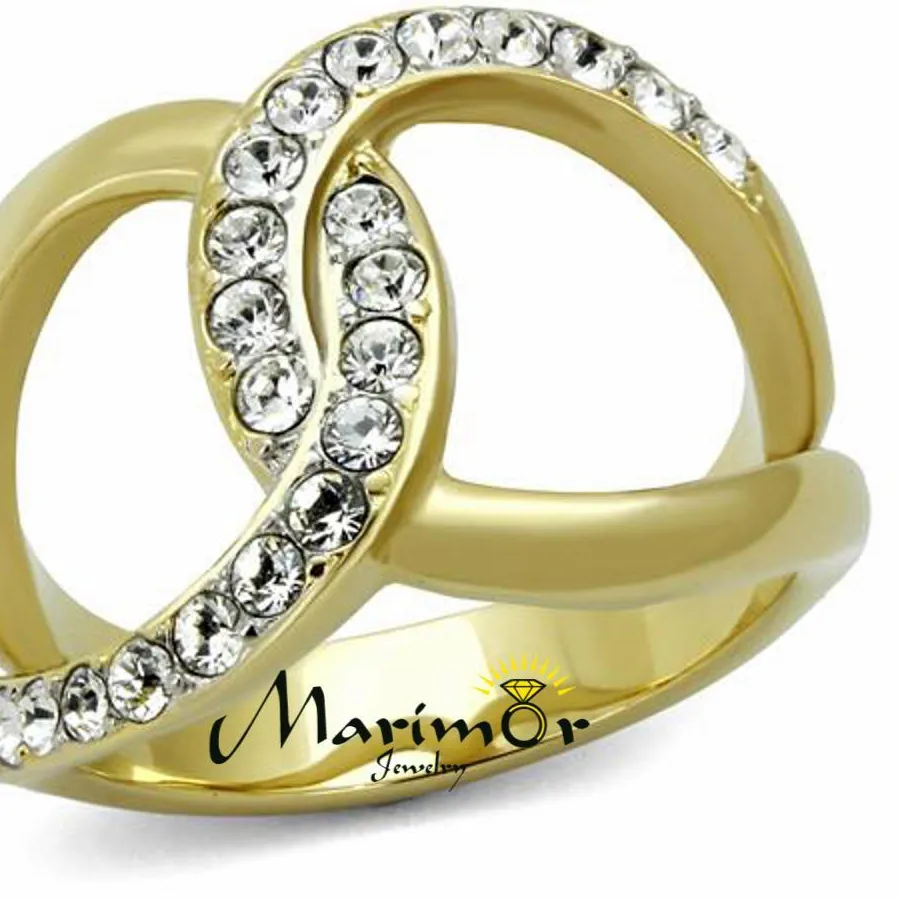 Authentic 14k Gold Plated Stainless Steel Crystal Infinity Fashion Ring Women's Size 5-10