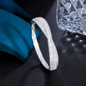 Authentic Sparkly Cubic Zirconia Rose Gold Plated Infinity Cuff Bracelet Bangle Women Gift
