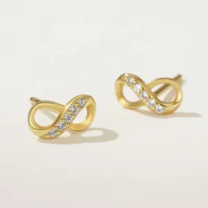 Authentic Eternity Bound: 1.10CT Simulated Diamond Infinity Studs in Radiant 14K Yellow Gold Plating