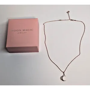 Authentic Moon Magic Crescent Moon Necklace 925 Silver 18k Rose Gold Plated Moonstone Topa