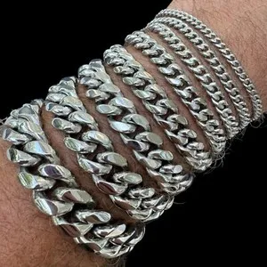 Authentic Miami Cuban Link Bracelet White Gold Plated 4-18mm Mens Ladies