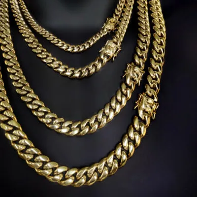 Authentic Men's Miami Cuban Link Bracelet Chain 14k 18k Gold Plated 4-14MM