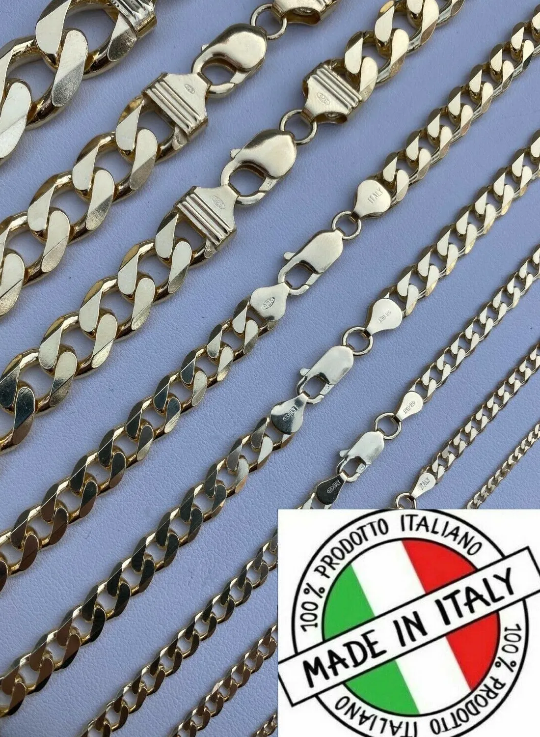 Authentic Real 14k Gold Plated Solid 925 Sterling Silver Curb Miami Cuban Chain Bracelet