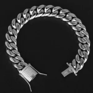 Authentic Celestial Harmony: White Gold‑Plated Miami Cuban Link Bracelet with Cosmic CZ Clasp