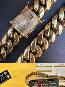 Authentic 18mm KILO Miami Cuban Chain Bracelet 14k Gold Plated Stainless MOISSANITE Clasp