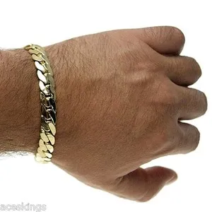 Authentic 14K Gold Plated Miami Cuban Link Bracelet Hip Hop Mens Wrist Chain 10MM 9" Inch