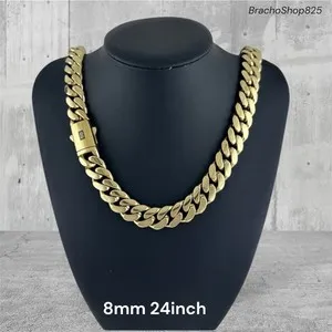 Authentic Cuba-Miami Gold Plated 14k Necklace 8mm 24inch Stainless Steel Cuban Chain