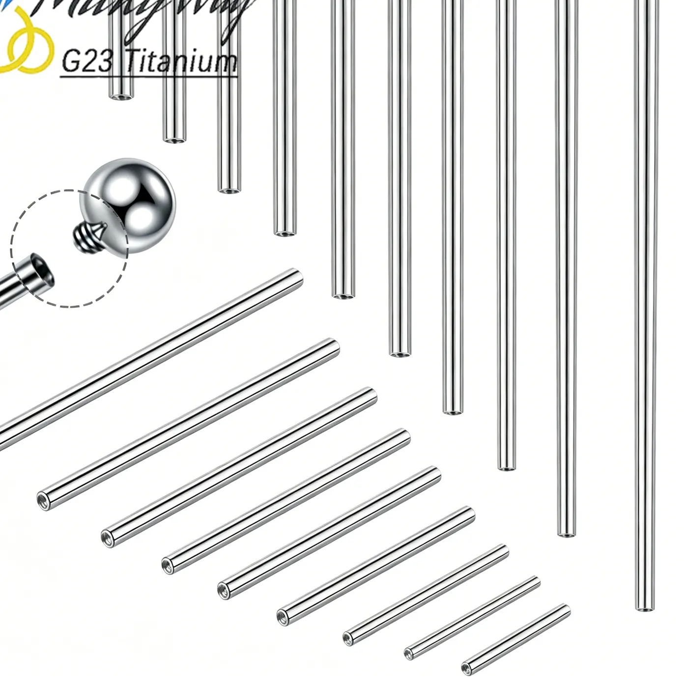 Authentic 10/50/100PCS Threaded Titanium Straight Barbell 16/14G 6-38mm for Nipple/Tongue/Lip Piercing,Ear Helix,Nose Septum, Body Jewelry