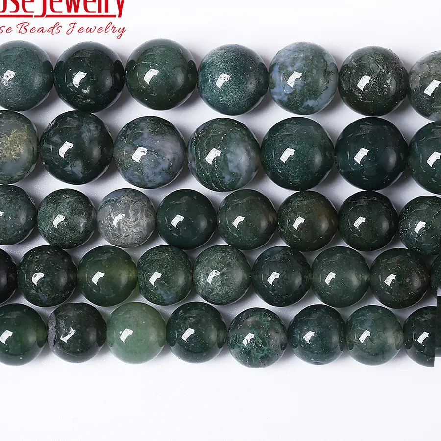 Authentic Natural Stone Moss Agates Round Gem Beads For Jewelry Making 4 6 8 10 mm Loose Spacer Beads Diy Bracelet Necklace Wholesale