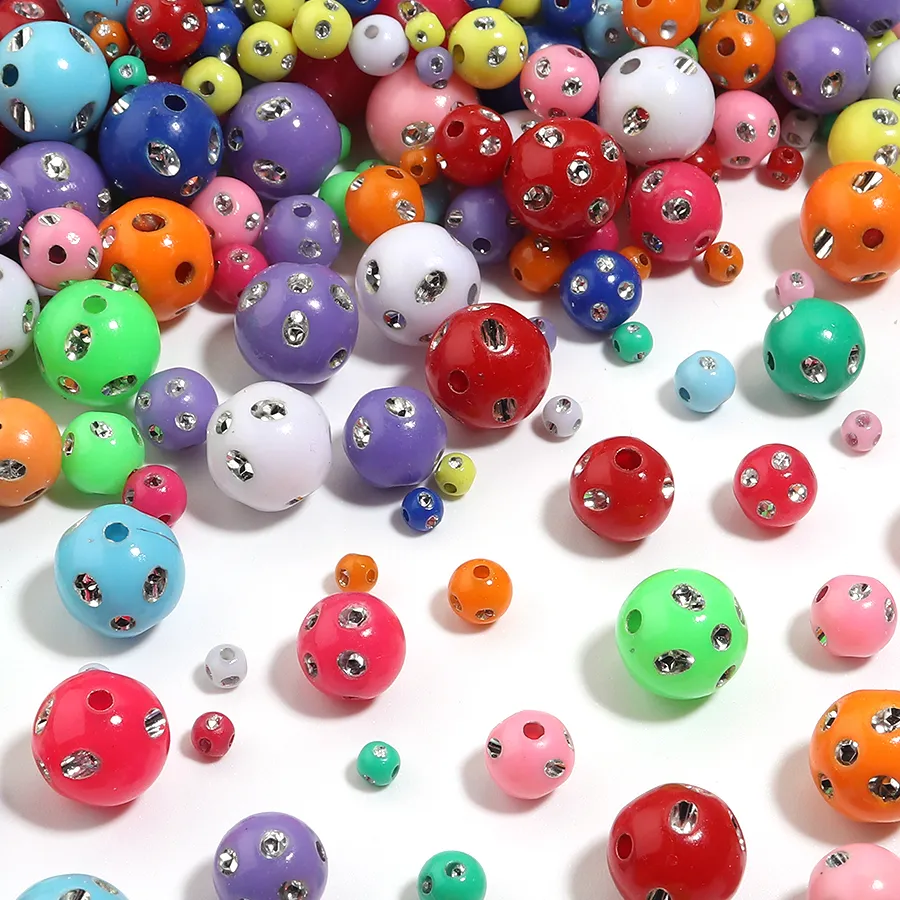 Authentic 50-1000pcs Rhinestones Acrylic Round Beads 4/6/8/10/12mm Colorful Loose Spacer Beads For Jewelry Making DIY Necklace Bracelet