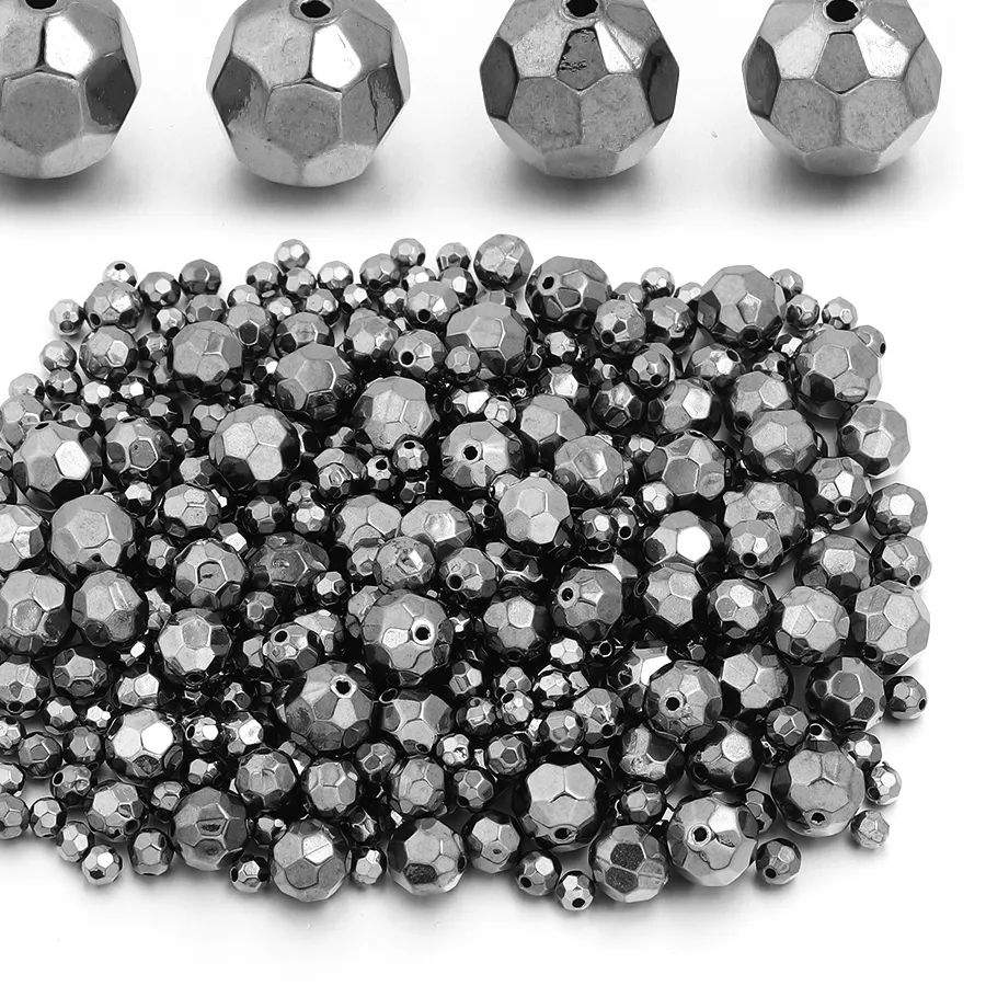 Authentic 50-200pcs CCB Faceted Beads Gun Black Round Loose Spacer Beads For Jewelry Making DIY Handmade Bracelets Necklace Accessories