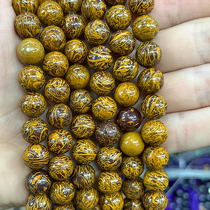Authentic Natural Golden Silkwood Stone Handmade Beads For jewelry sets DIY Retro Accessories Decorative beads 15" Wholesale 4/6/8/10/12mm