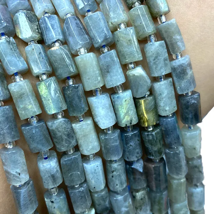 Authentic Fine 100% Natural Stone Grey Labradorite Faceted Cylinder Gemstone Spacer Beads For Jewelry Making DIY Bracelet Accessories