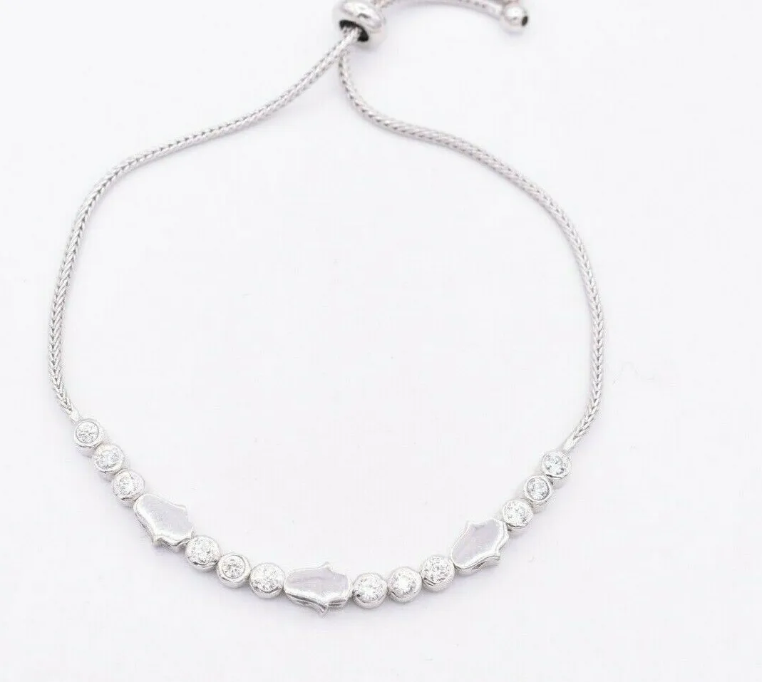Authentic Divine Hamsa Guardian CZ Bracelet - White Gold-Plated Sterling Silver Talisman