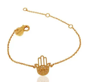 Authentic Hamsa Hand Chain Bracelet In Gold Plated Without Gemstone Adjustable Bracelet