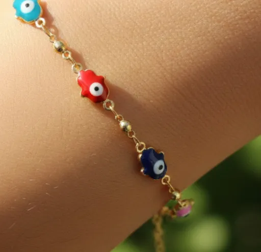 Authentic Amulet of the Radiant Gaze: 18K Gold Plated Hamsa Hand and Evil Eye Bracelet