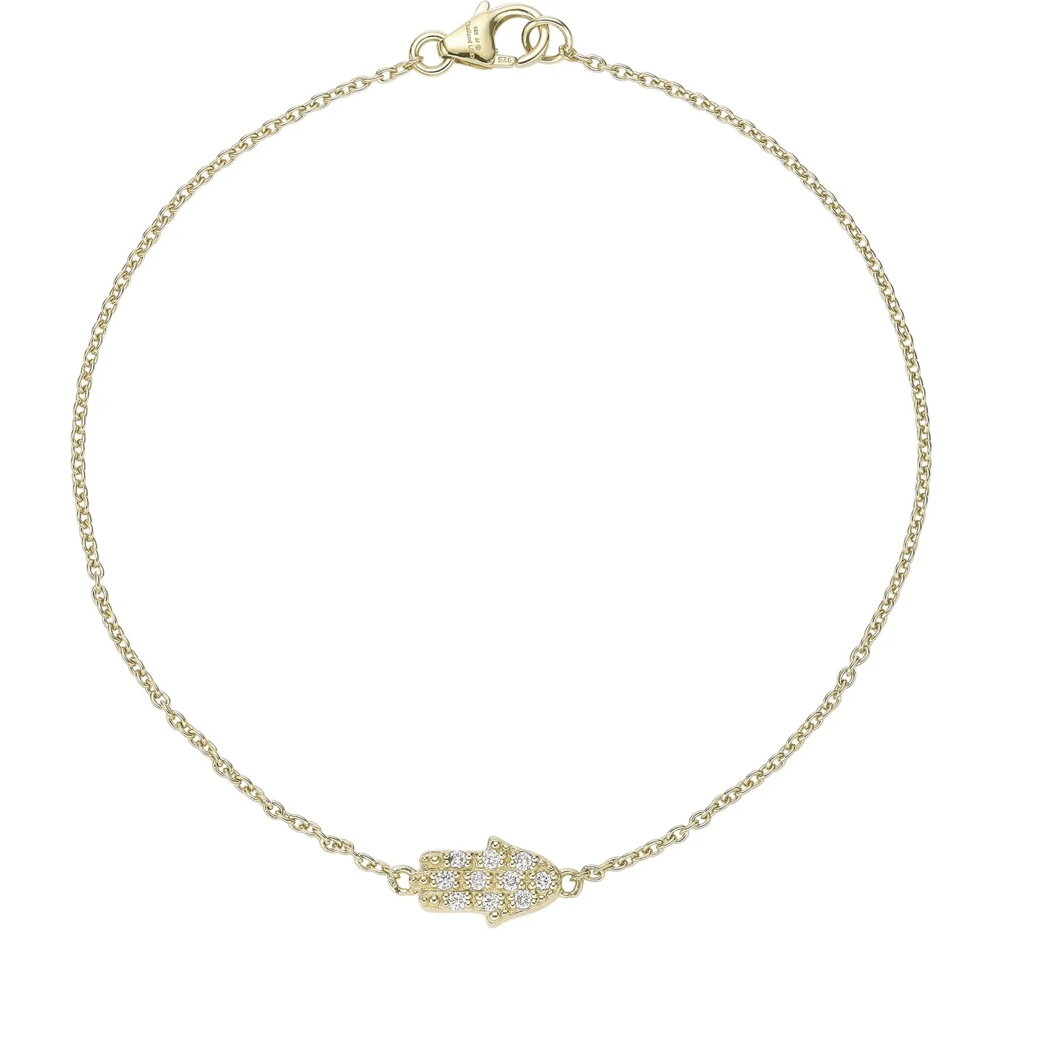 Authentic 18K Yellow Gold Plated Silver Hamsa Bracelet With 0.1 Carat Lab Grown Diamond